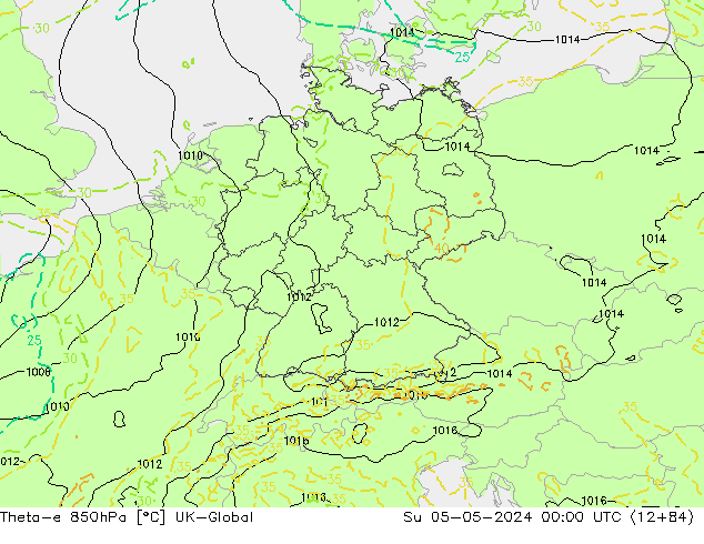 Theta-e 850hPa UK-Global Su 05.05.2024 00 UTC