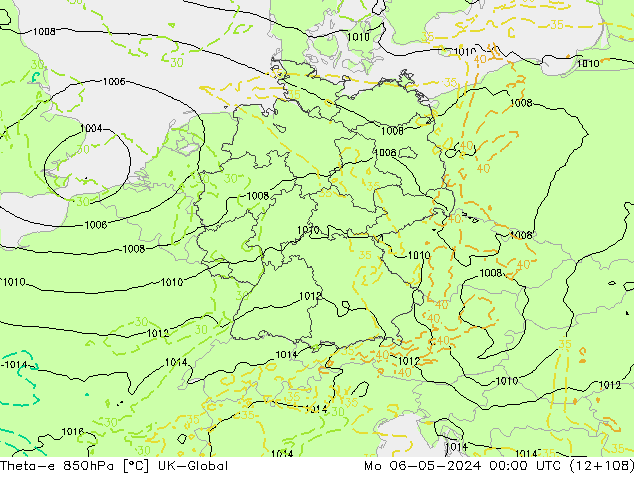 Theta-e 850hPa UK-Global ma 06.05.2024 00 UTC