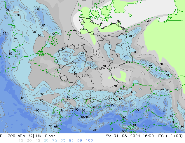 RH 700 hPa UK-Global We 01.05.2024 15 UTC