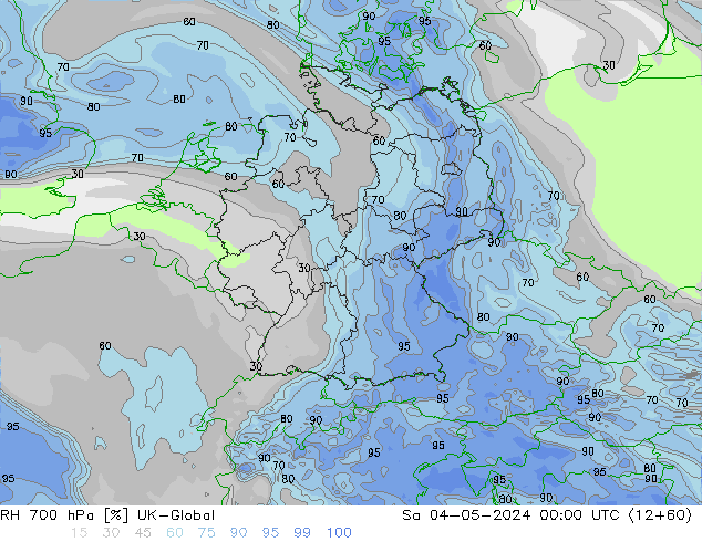 RH 700 hPa UK-Global Sáb 04.05.2024 00 UTC