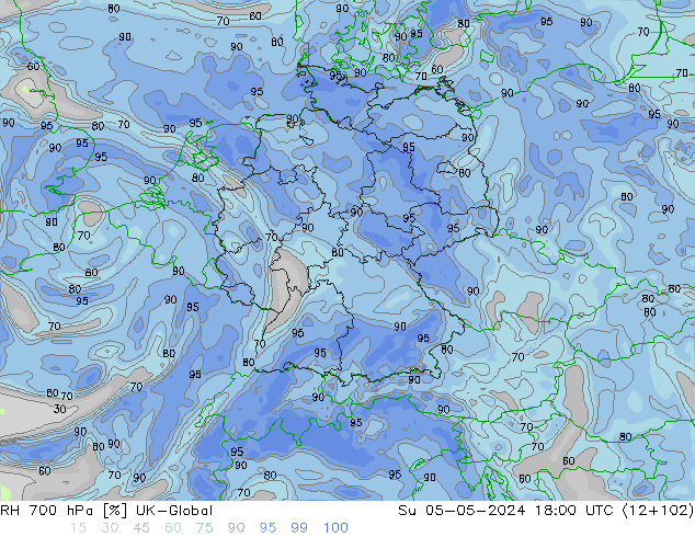 Humidité rel. 700 hPa UK-Global dim 05.05.2024 18 UTC