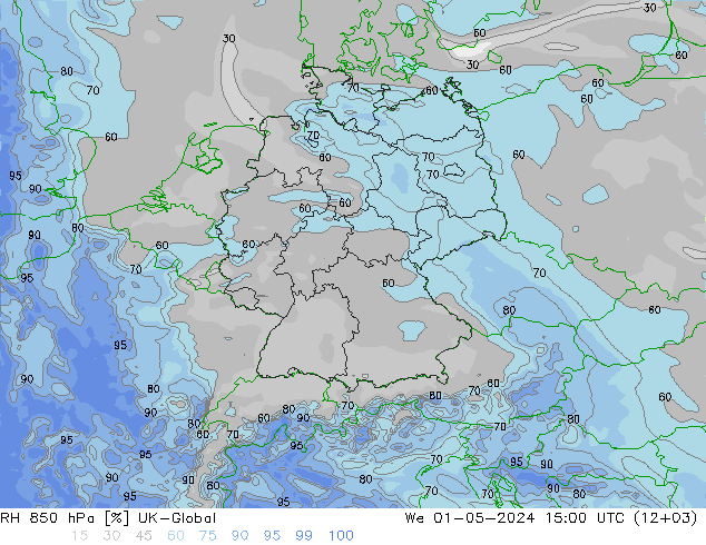 RH 850 hPa UK-Global Mi 01.05.2024 15 UTC