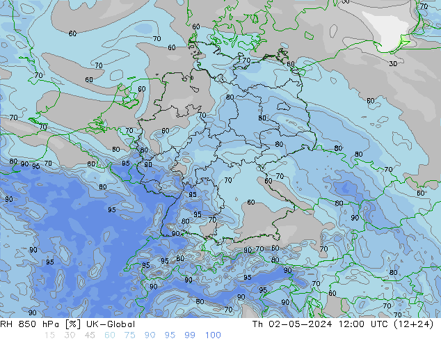 RH 850 hPa UK-Global gio 02.05.2024 12 UTC