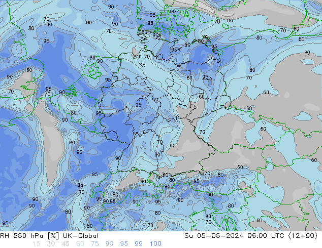 RH 850 hPa UK-Global Ne 05.05.2024 06 UTC