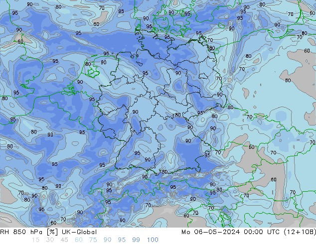 RH 850 hPa UK-Global pon. 06.05.2024 00 UTC