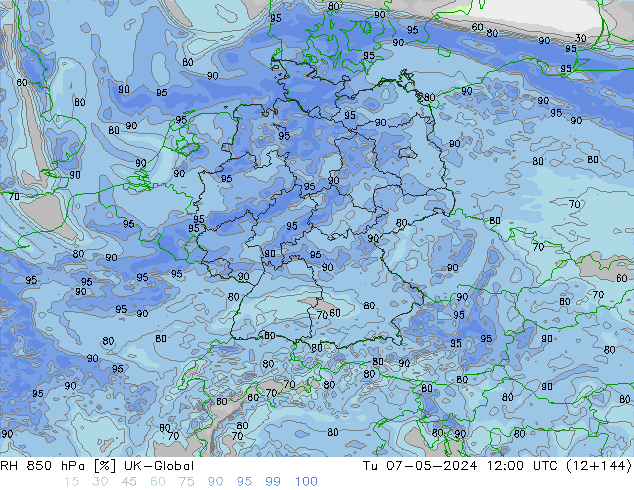 RH 850 hPa UK-Global Tu 07.05.2024 12 UTC