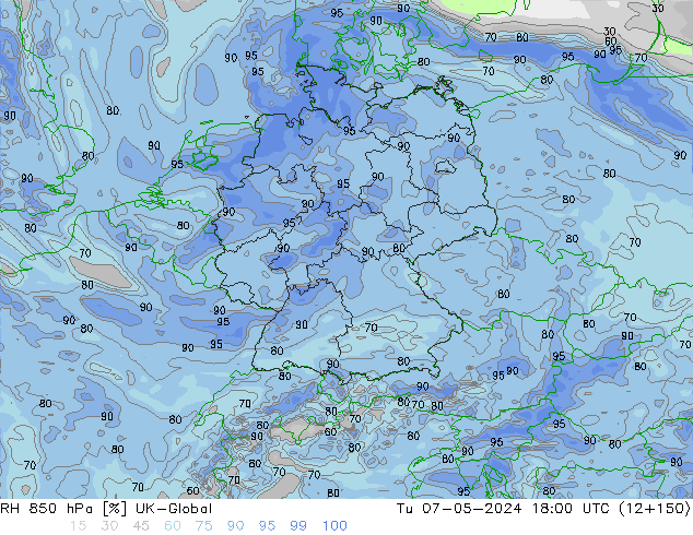 RH 850 hPa UK-Global mar 07.05.2024 18 UTC