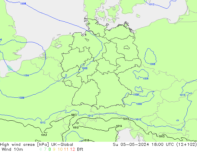 High wind areas UK-Global Su 05.05.2024 18 UTC