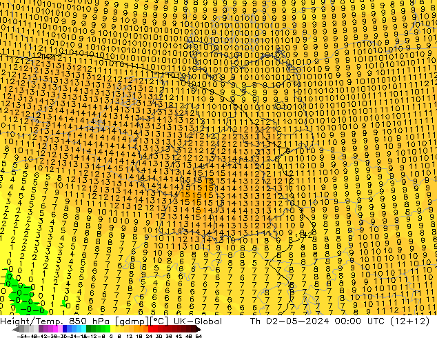 Hoogte/Temp. 850 hPa UK-Global do 02.05.2024 00 UTC