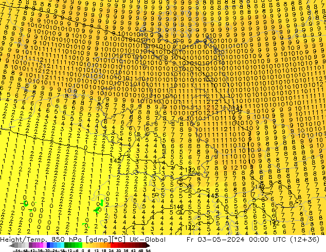 Height/Temp. 850 hPa UK-Global Fr 03.05.2024 00 UTC