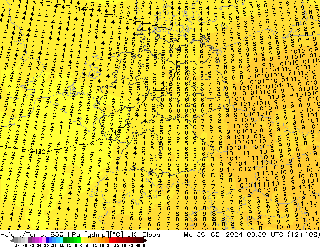 Geop./Temp. 850 hPa UK-Global lun 06.05.2024 00 UTC