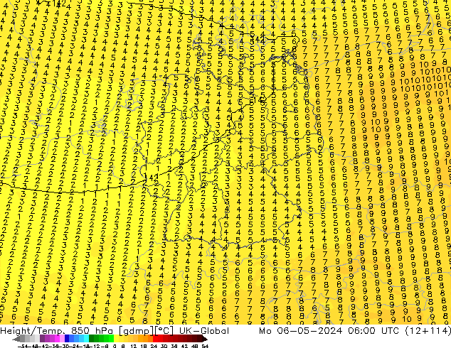 Height/Temp. 850 hPa UK-Global  06.05.2024 06 UTC