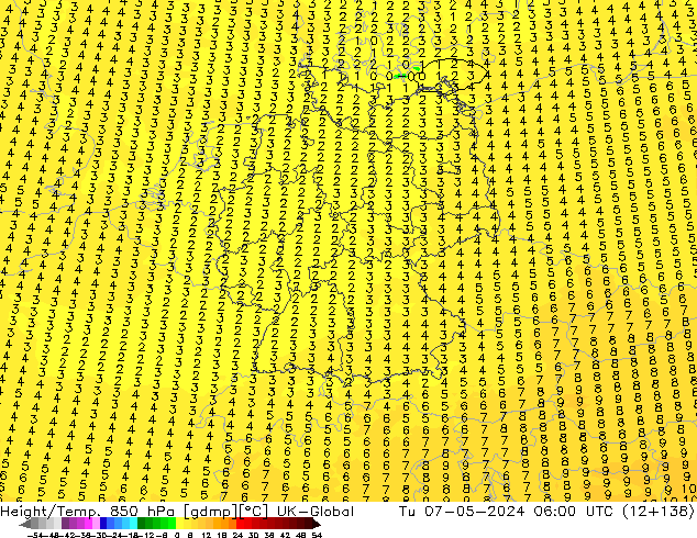 Height/Temp. 850 hPa UK-Global mar 07.05.2024 06 UTC