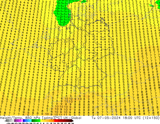 Height/Temp. 850 hPa UK-Global Tu 07.05.2024 18 UTC