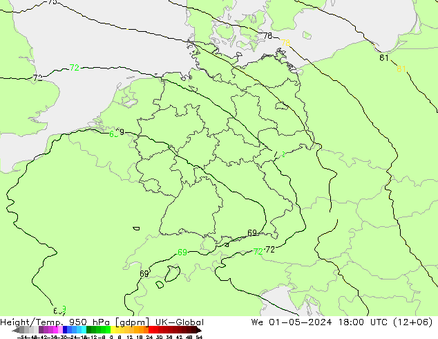 Height/Temp. 950 гПа UK-Global ср 01.05.2024 18 UTC