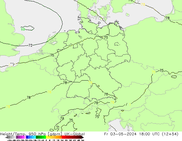 Height/Temp. 950 hPa UK-Global Fr 03.05.2024 18 UTC