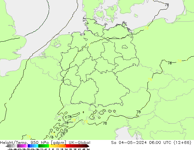 Hoogte/Temp. 950 hPa UK-Global za 04.05.2024 06 UTC