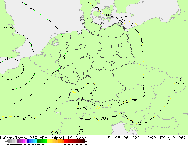 Height/Temp. 950 hPa UK-Global dom 05.05.2024 12 UTC
