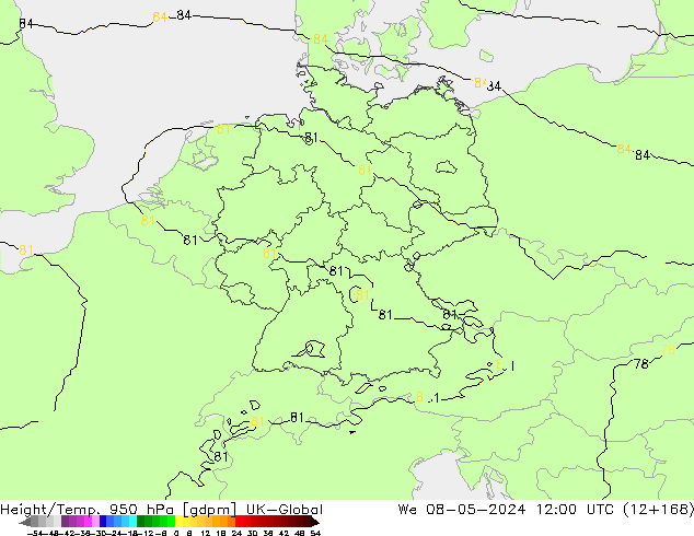 Height/Temp. 950 гПа UK-Global ср 08.05.2024 12 UTC