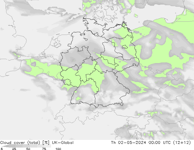 Cloud cover (total) UK-Global Th 02.05.2024 00 UTC