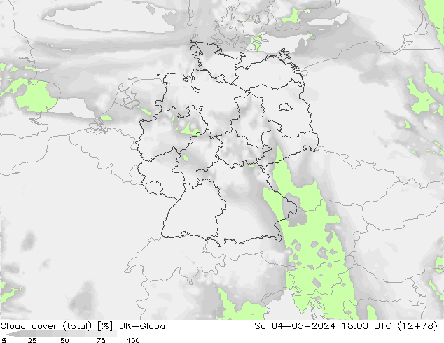 Nuages (total) UK-Global sam 04.05.2024 18 UTC