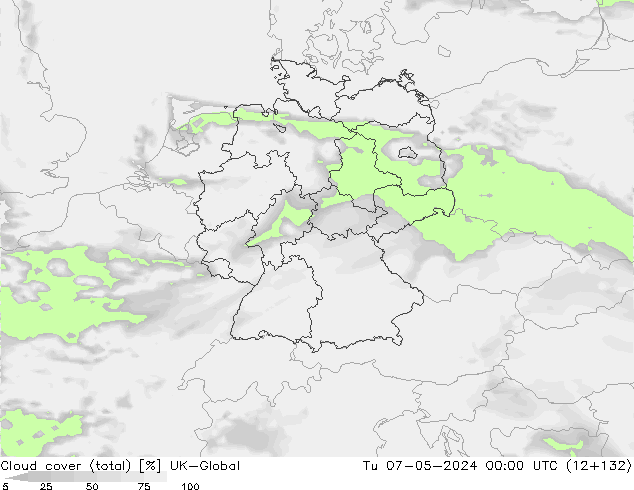 Bewolking (Totaal) UK-Global di 07.05.2024 00 UTC
