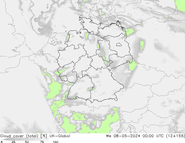 Cloud cover (total) UK-Global We 08.05.2024 00 UTC