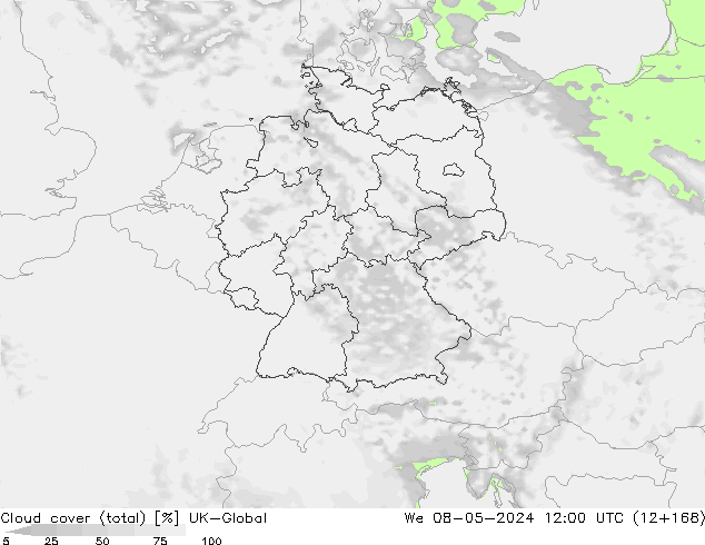 Nuages (total) UK-Global mer 08.05.2024 12 UTC