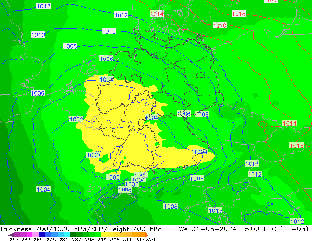 Thck 700-1000 hPa UK-Global  01.05.2024 15 UTC