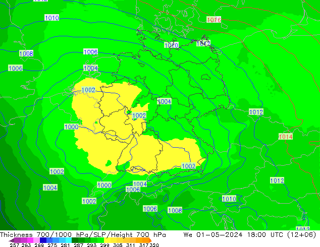 Thck 700-1000 hPa UK-Global We 01.05.2024 18 UTC