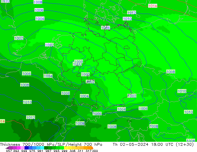 Thck 700-1000 hPa UK-Global Th 02.05.2024 18 UTC