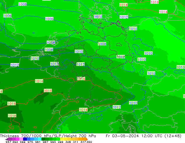 Thck 700-1000 hPa UK-Global Pá 03.05.2024 12 UTC