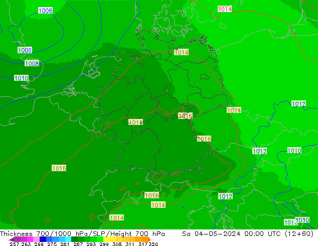 Thck 700-1000 hPa UK-Global Sáb 04.05.2024 00 UTC