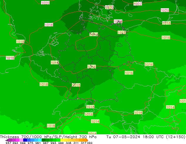 Dikte700-1000 hPa UK-Global di 07.05.2024 18 UTC