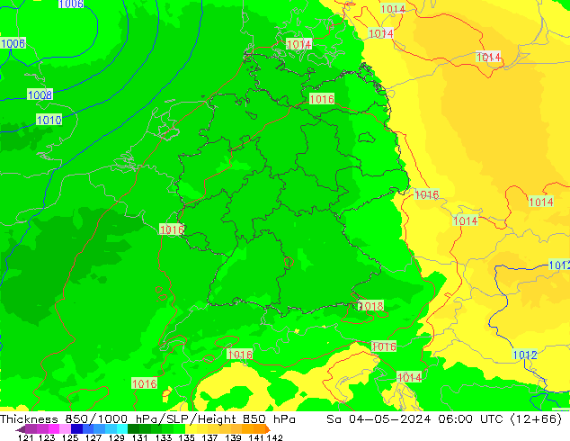 Thck 850-1000 hPa UK-Global sab 04.05.2024 06 UTC