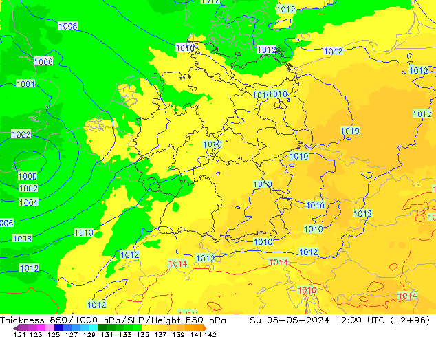 Schichtdicke 850-1000 hPa UK-Global So 05.05.2024 12 UTC