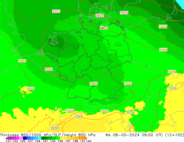 Thck 850-1000 hPa UK-Global We 08.05.2024 06 UTC