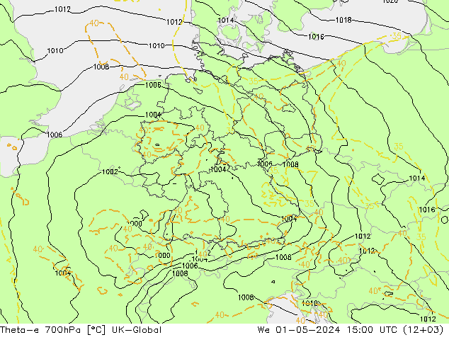 Theta-e 700гПа UK-Global ср 01.05.2024 15 UTC