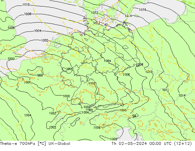 Theta-e 700hPa UK-Global Per 02.05.2024 00 UTC