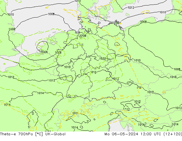 Theta-e 700hPa UK-Global lun 06.05.2024 12 UTC