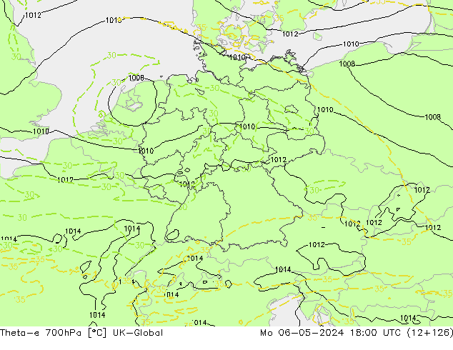 Theta-e 700hPa UK-Global pon. 06.05.2024 18 UTC