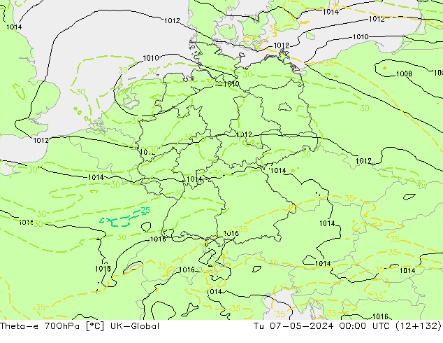 Theta-e 700hPa UK-Global di 07.05.2024 00 UTC