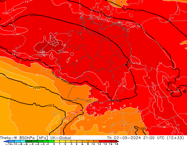 Theta-W 850hPa UK-Global jue 02.05.2024 21 UTC
