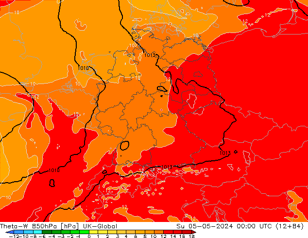 Theta-W 850гПа UK-Global Вс 05.05.2024 00 UTC