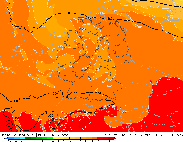 Theta-W 850гПа UK-Global ср 08.05.2024 00 UTC