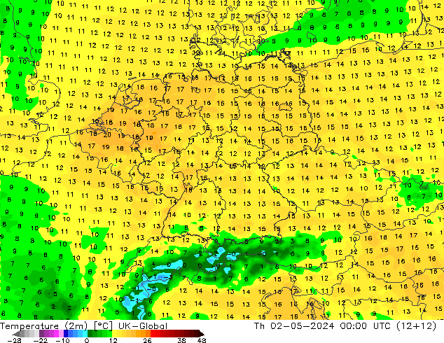 Temperatura (2m) UK-Global jue 02.05.2024 00 UTC