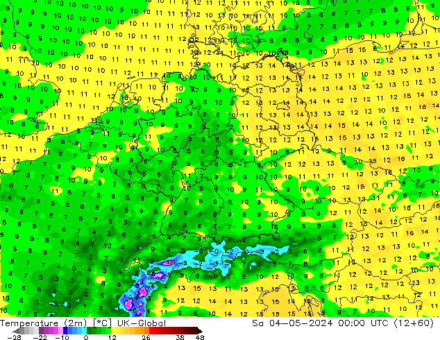 Temperatura (2m) UK-Global Sáb 04.05.2024 00 UTC