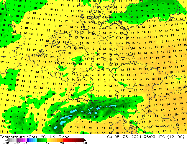 Temperature (2m) UK-Global Su 05.05.2024 06 UTC