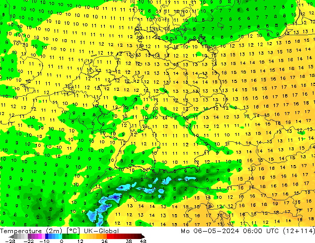 Temperature (2m) UK-Global Mo 06.05.2024 06 UTC