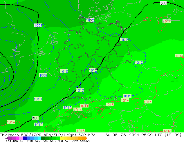 Schichtdicke 500-1000 hPa UK-Global So 05.05.2024 06 UTC